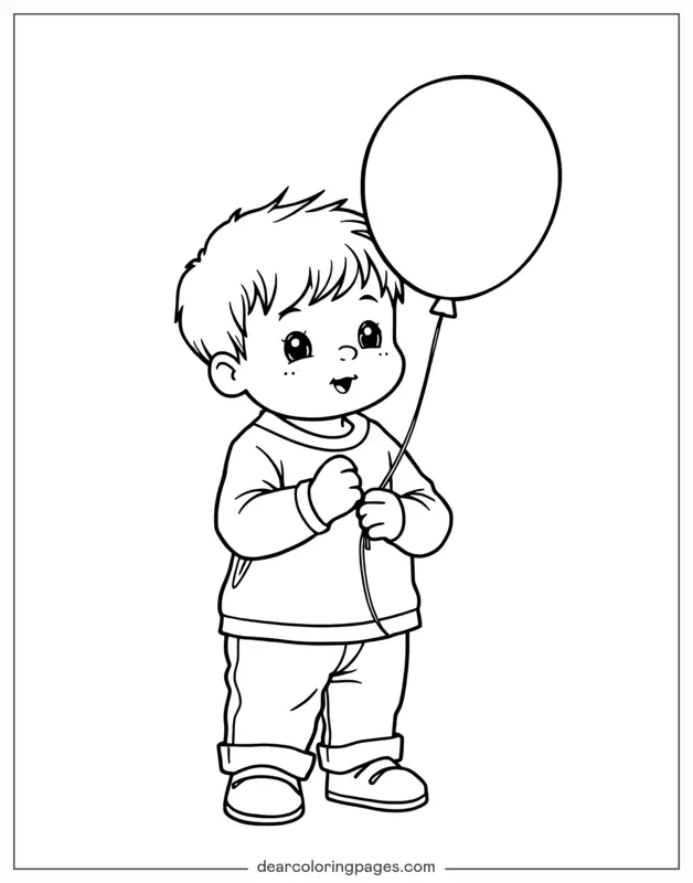 Balloon Coloring Page - Cheerful Boy Holding a Balloon