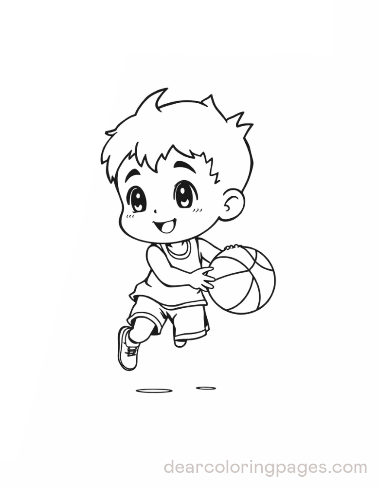 Basketball Coloring Page - Kid Playing Basketball