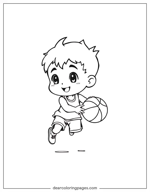 Coloriage de Basket-ball – Enfant jouant au basket-ball