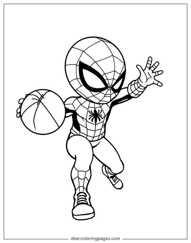 Spider-Man Dibujo para Colorear - Spider-Man Driblando Baloncesto