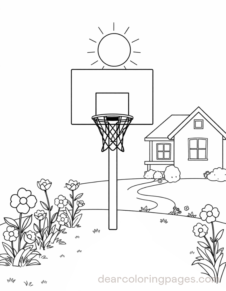 Basketball Coloring Page - Backyard Basketball Hoop