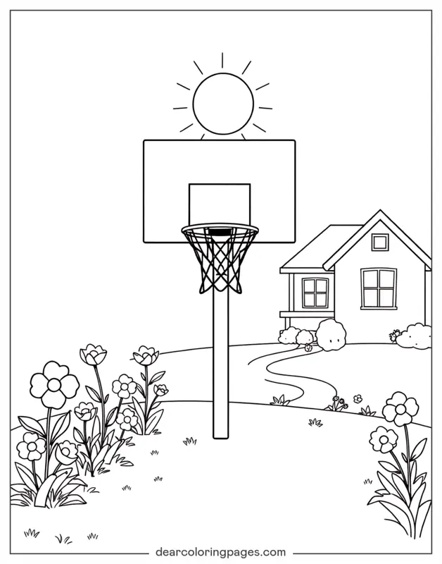 Coloriage de Basket-ball – Panier de basket arrière-cour