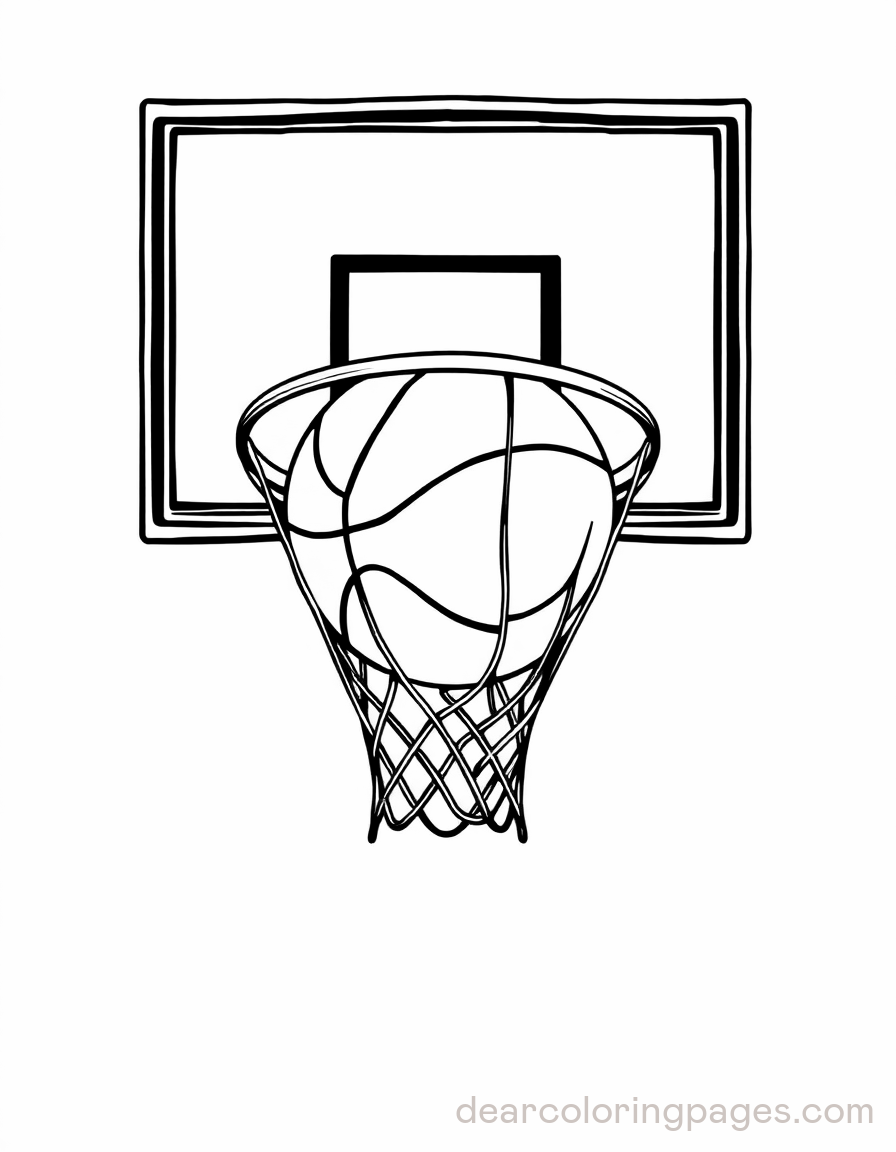 Basketball Coloring Page - Basketball Through the Net