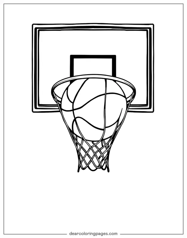 Coloriage de Basket-ball – Basketball à travers le filet