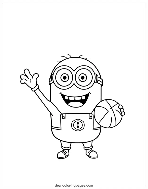 Coloriage de Basket-ball – Minion tenant un ballon de basket