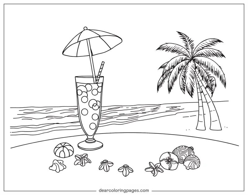 Playa Dibujo para Colorear - Beber en la playa