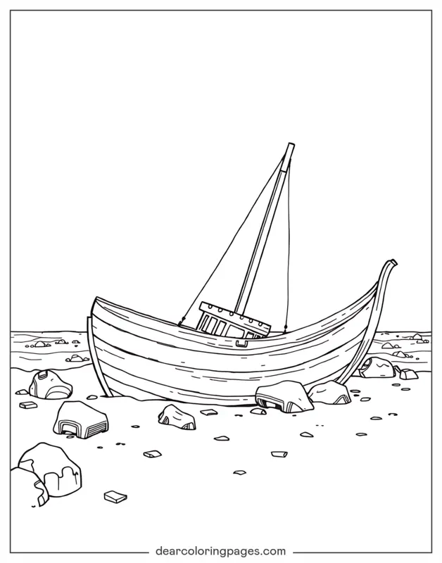 Playa Dibujo para Colorear - Naufragio en la playa