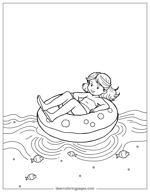 Playa Dibujo para Colorear - Chica descansando en la playa