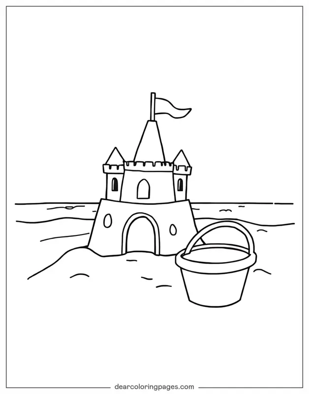Playa Dibujo para Colorear - Castillo de arena
