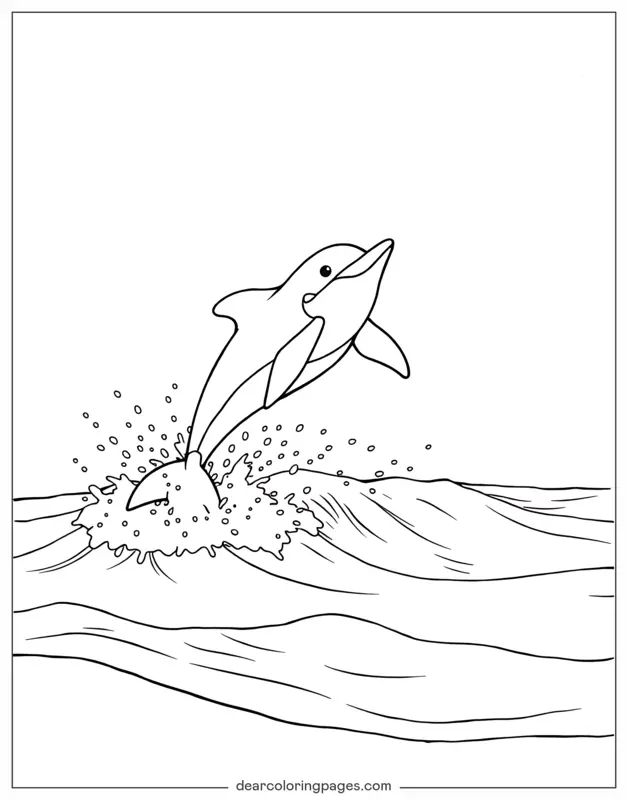 Coloriage de Dauphin – Dauphin espiègle au bord de la mer