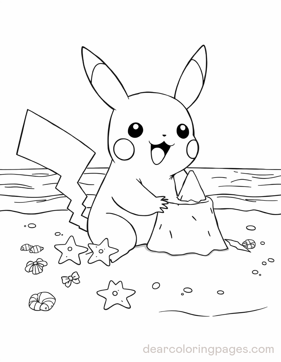 Pikachu Building Sandcastle