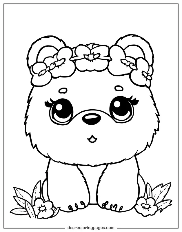 Oso Dibujo para Colorear - Oso y flores