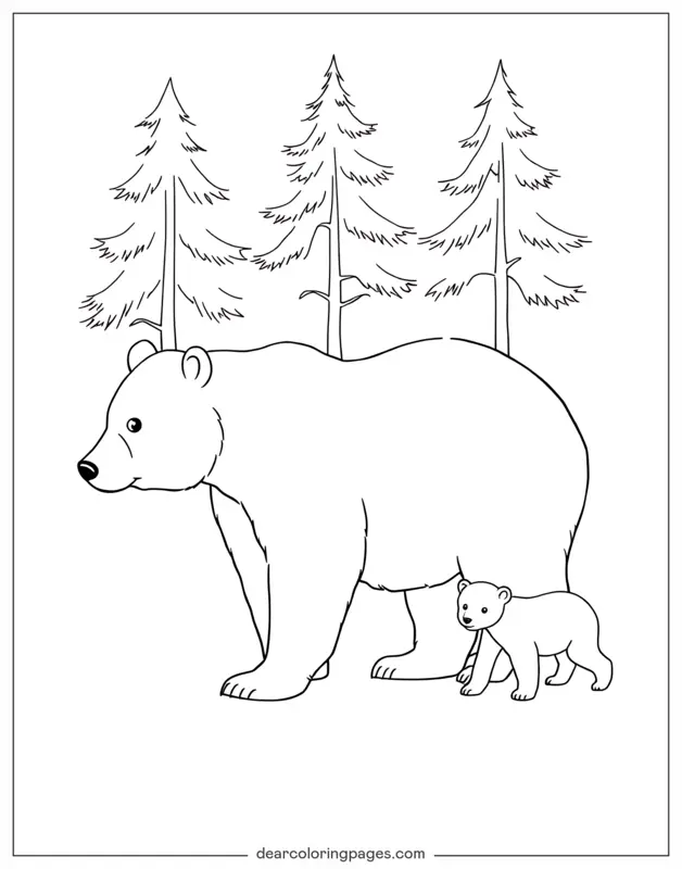 Oso Dibujo para Colorear - Oso y Cachorro