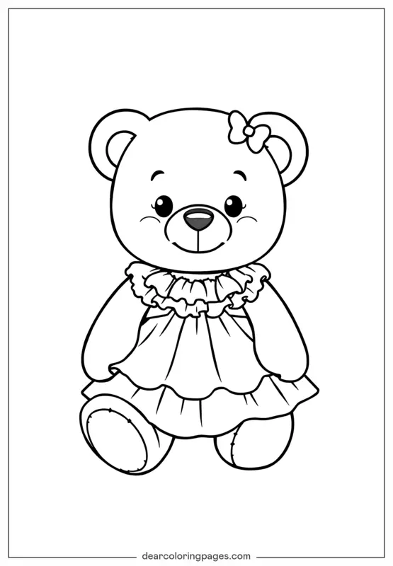Oso Dibujo para Colorear - Dibujo para Colorear de Linda Osita de Peluche con Vestido
