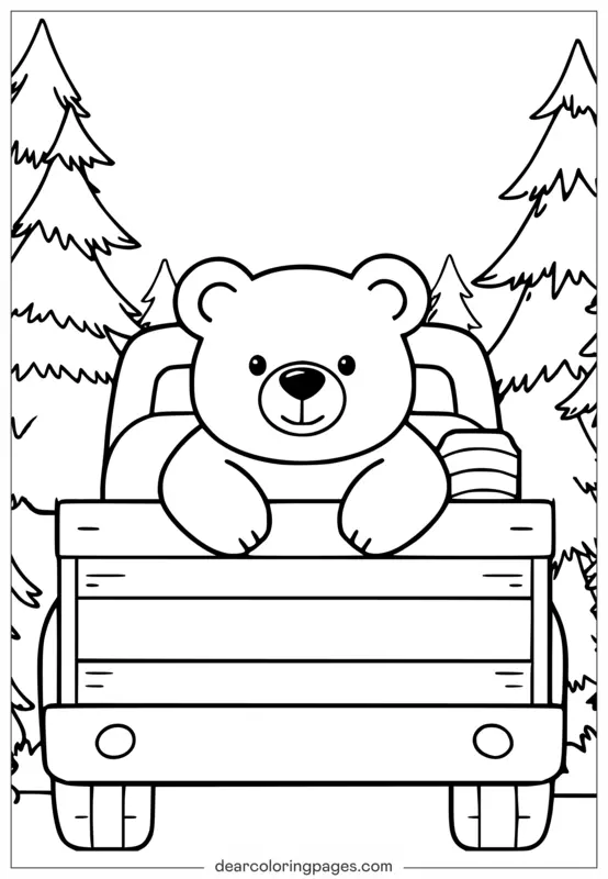Truck Coloring Page - Coloring Page of a Cute Cozy Bear in a Truck