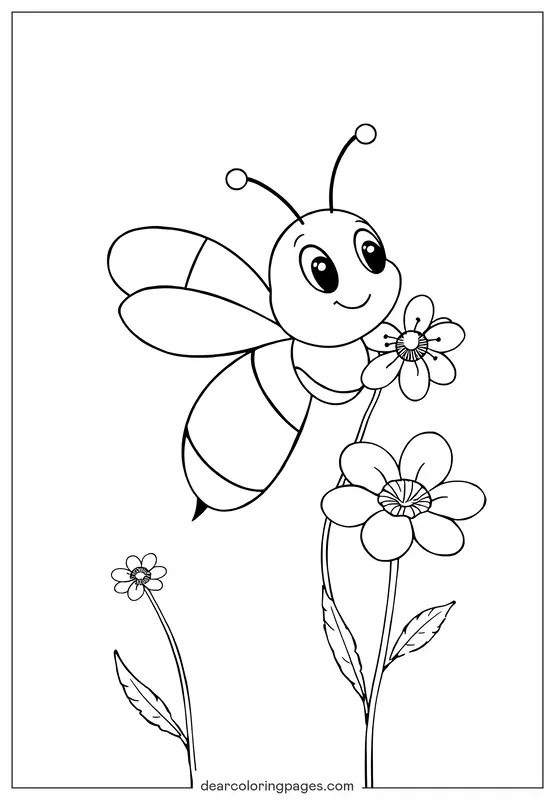 Bee With Flowers Coloring Page