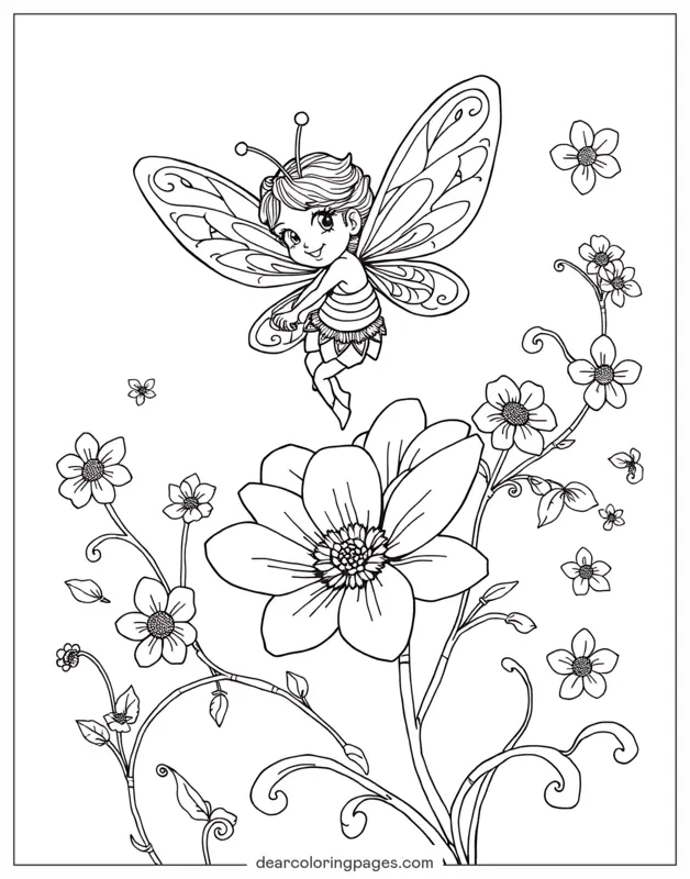 Hada Dibujo para Colorear - Pequeña hada abeja