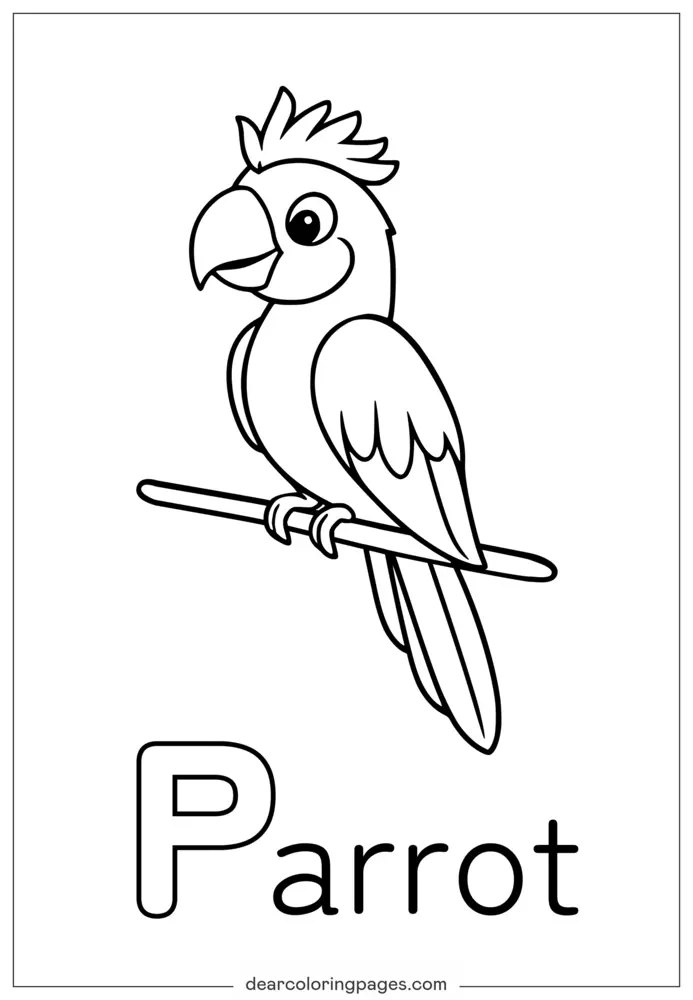 Disegno da Colorare Lettera P - P è per Pappagallo