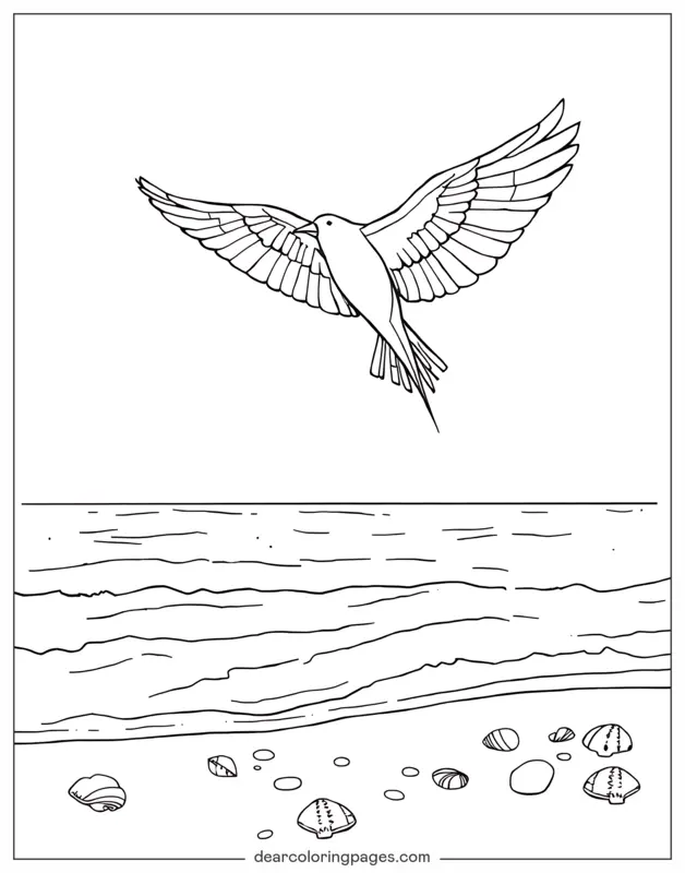 Bird Coloring Page - Bird Soaring through Sky