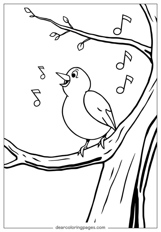 Bird Coloring Page - Bird Singing Coloring Page Printable