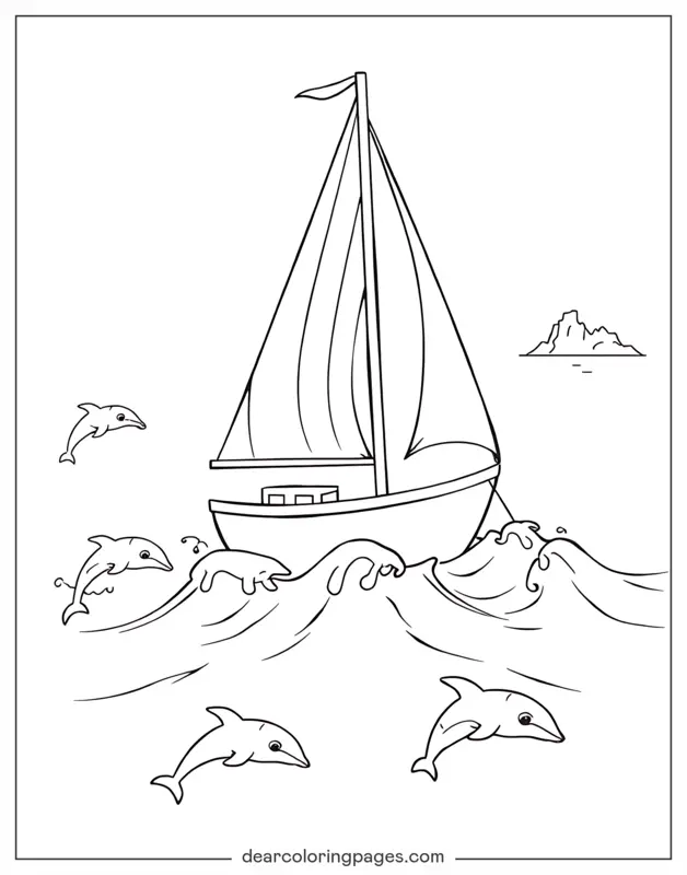 Coloriage de Bateau – Voilier au-dessus de la mer