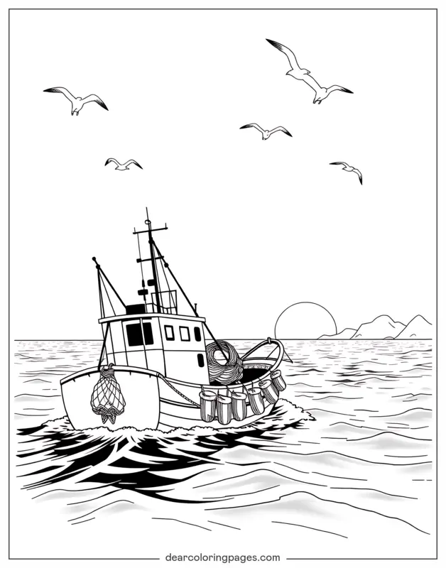 Coloriage de Bateau – Bateau de pêche