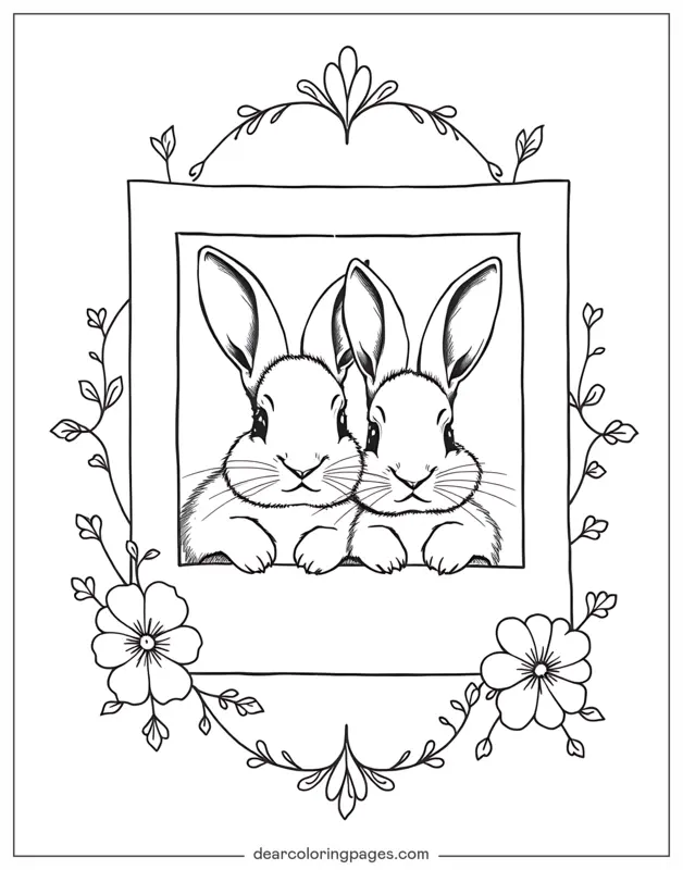 Bunny Coloring Page - Headshot of Two Bunnies
