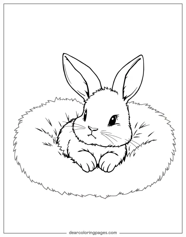 Bunny Coloring Page - Cozy Bunny Nest