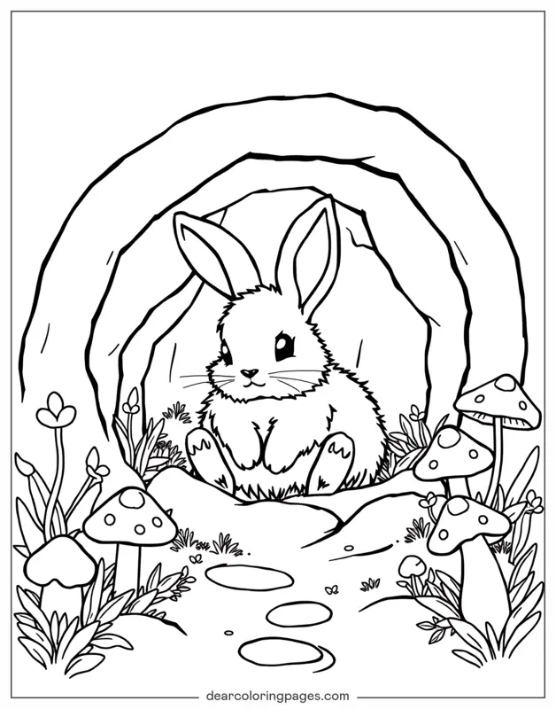 Bunny Coloring Page - Bunny Nestled in Cozy Burrow