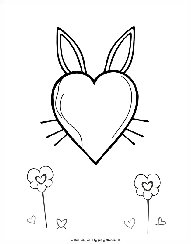 Bunny Coloring Page - Heart With Bunny Ears