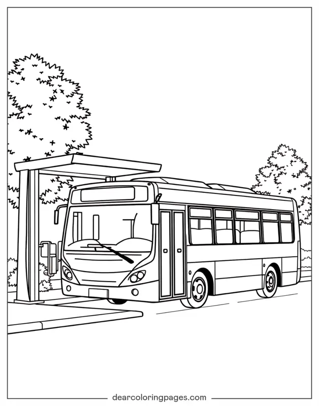 Bus Coloring Page - Bus at Bus Stop