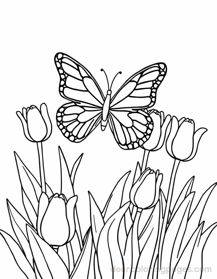 Butterfly above Tulips