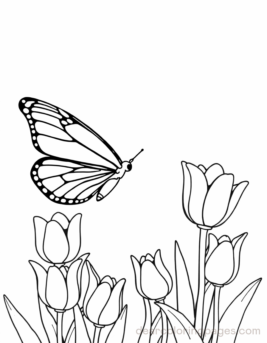 Butterfly above Tulips