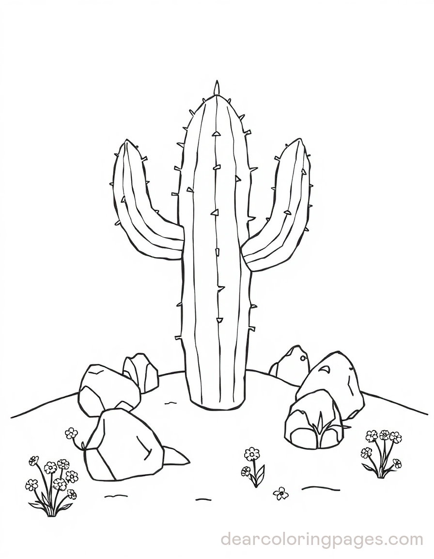 Cactus in Desert Coloring Page