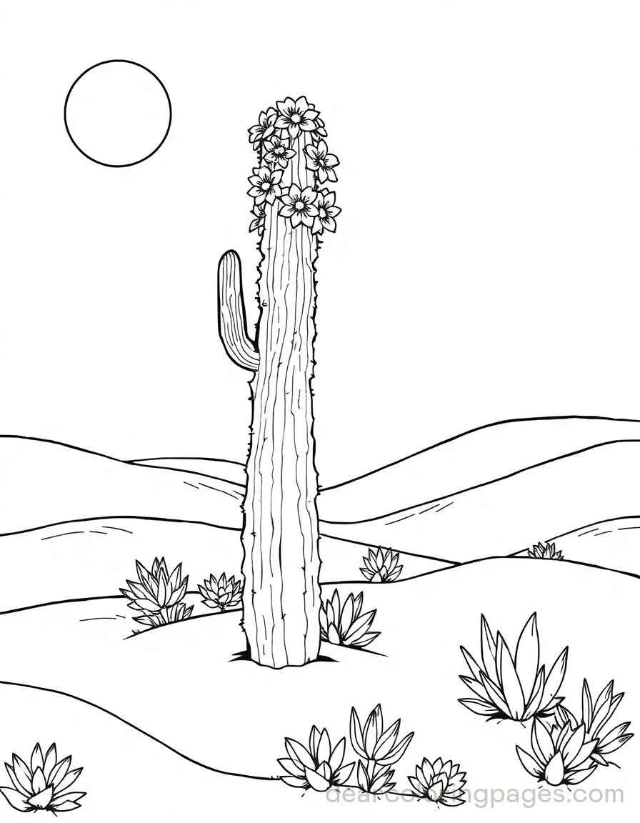 Cactus with Blossoms Coloring Page