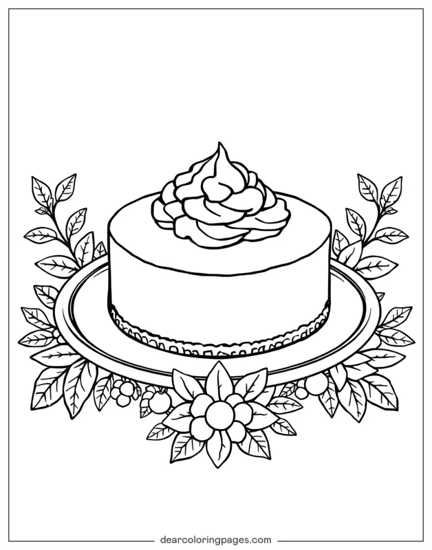 Cake Coloring Page - New York Cheesecake With Whipped Cream