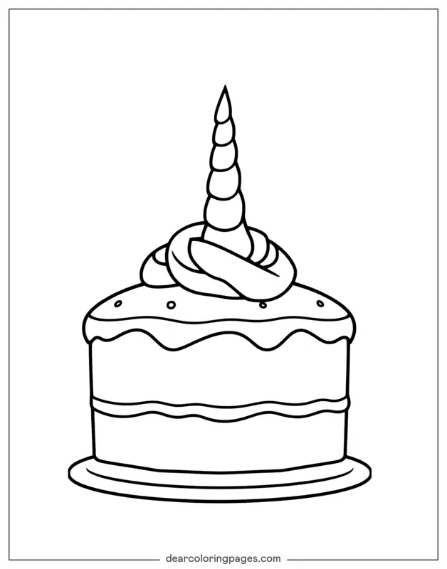 Cake Coloring Page - Unicorn Cake