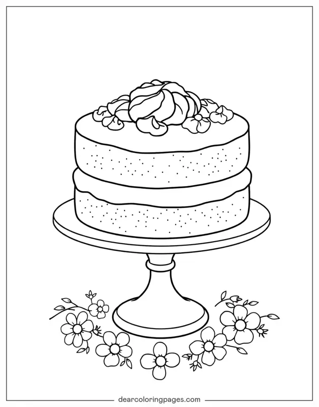 Cake Coloring Page - Delicious Cake Layered With Cream