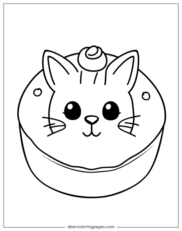 Cake Coloring Page - Kitty Pastry Delight