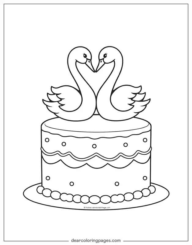 Cake Coloring Page - Swan Love Cake