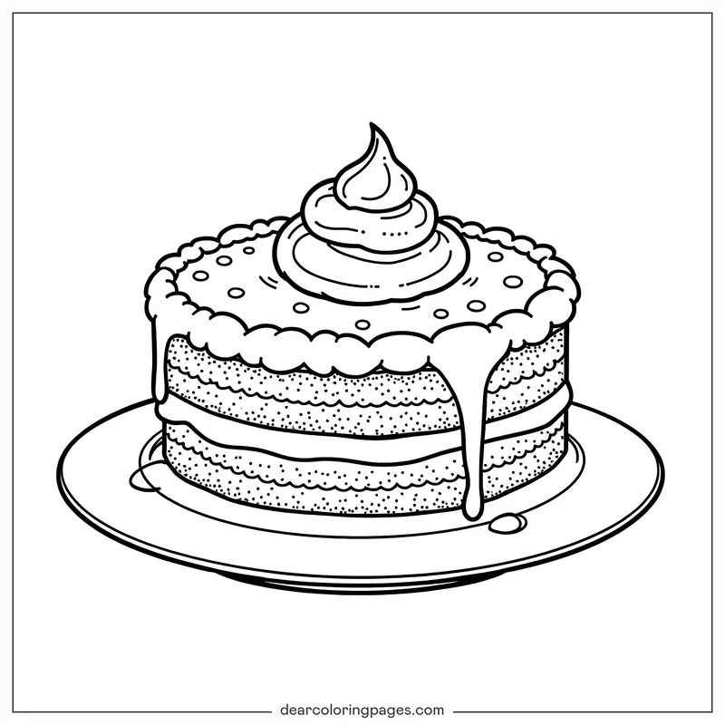 Cake Coloring Page - Creamy Cake Coloring Page