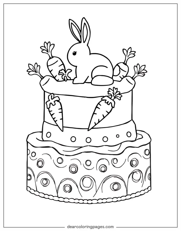 Cake Coloring Page - Delightful Cake With Easter Decorations