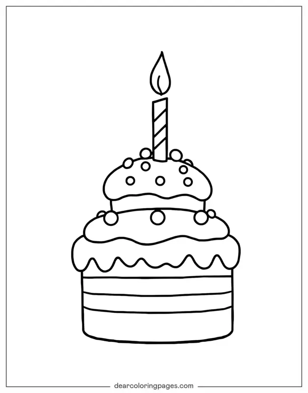 Cake Coloring Page - Cute Birthday Cake