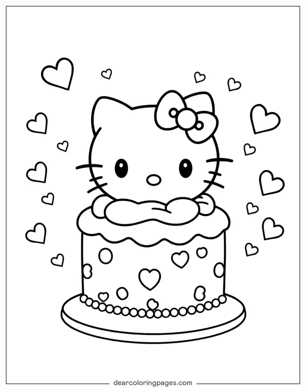 Cake Coloring Page - Hello Kitty Cake
