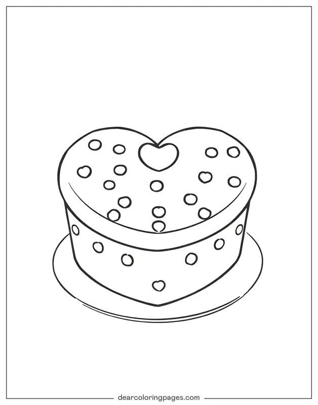 Cake Coloring Page - Heart Shaped Cake