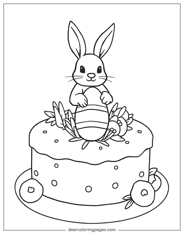 Cake Coloring Page - Cake With Easter Decorations