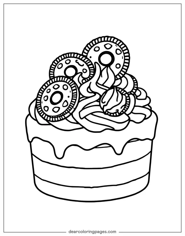 Cake Coloring Page - Cake With Orea Cookies