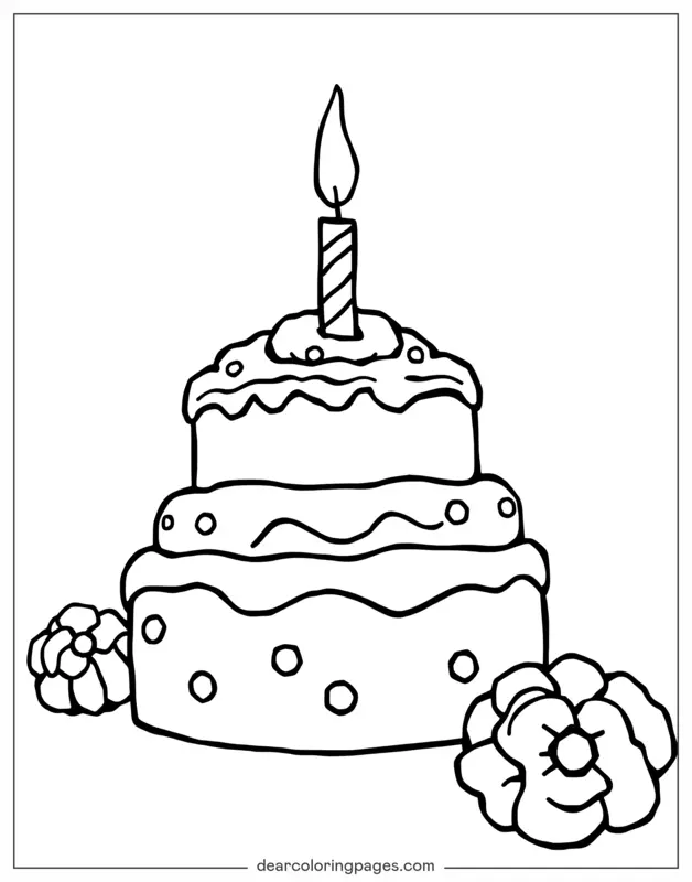 Cake Coloring Page - Birthday Cake for Kids