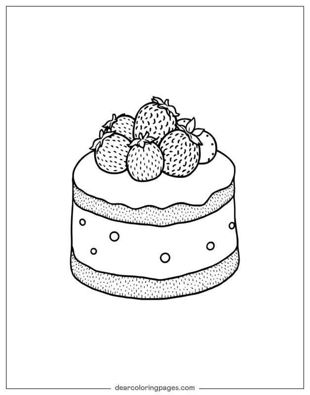 Cake Coloring Page - Cake With Strawberry Toppings