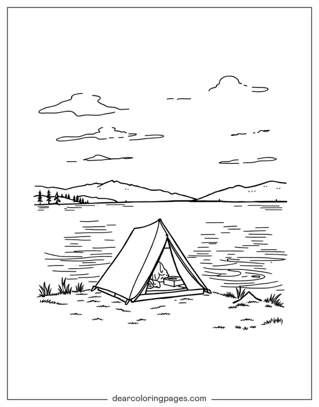 Camping Ausmalbild - Seecampingplatz
